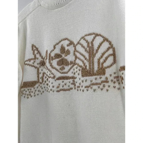 VINTAGE STONEY CREEK WHITE SHORT SLEEVE GOLD METALLIC SEA SHELLS SIZE MEDIUM USA - Picture 4 of 7